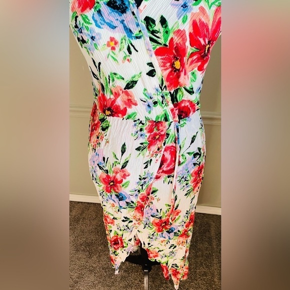 WOMEN’S White Floral V Neck Faux Wrap Midi Dress Size L - Picture 5 of 11